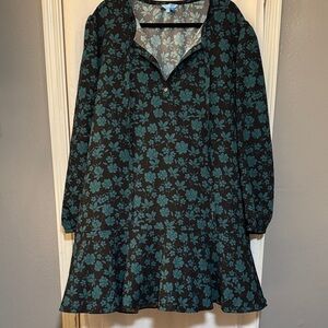 Draper James Black and Green Floral Long Sleeve Dress